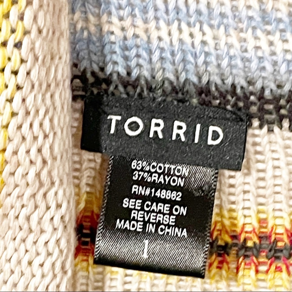 Torrid Plus Size 1X Tan‎ Rainbow Stripe Open Front Draped Cardigan - Picture 4 of 5